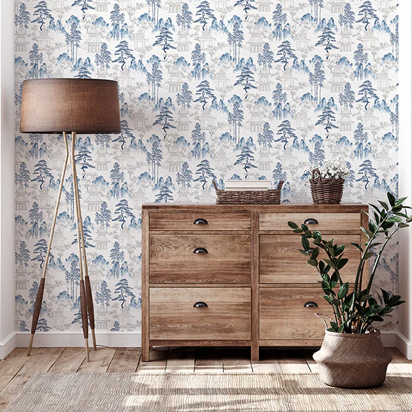 AH924803 | Arthouse, Akio Blue Pagoda - Brewster Wallpaper - Image 2