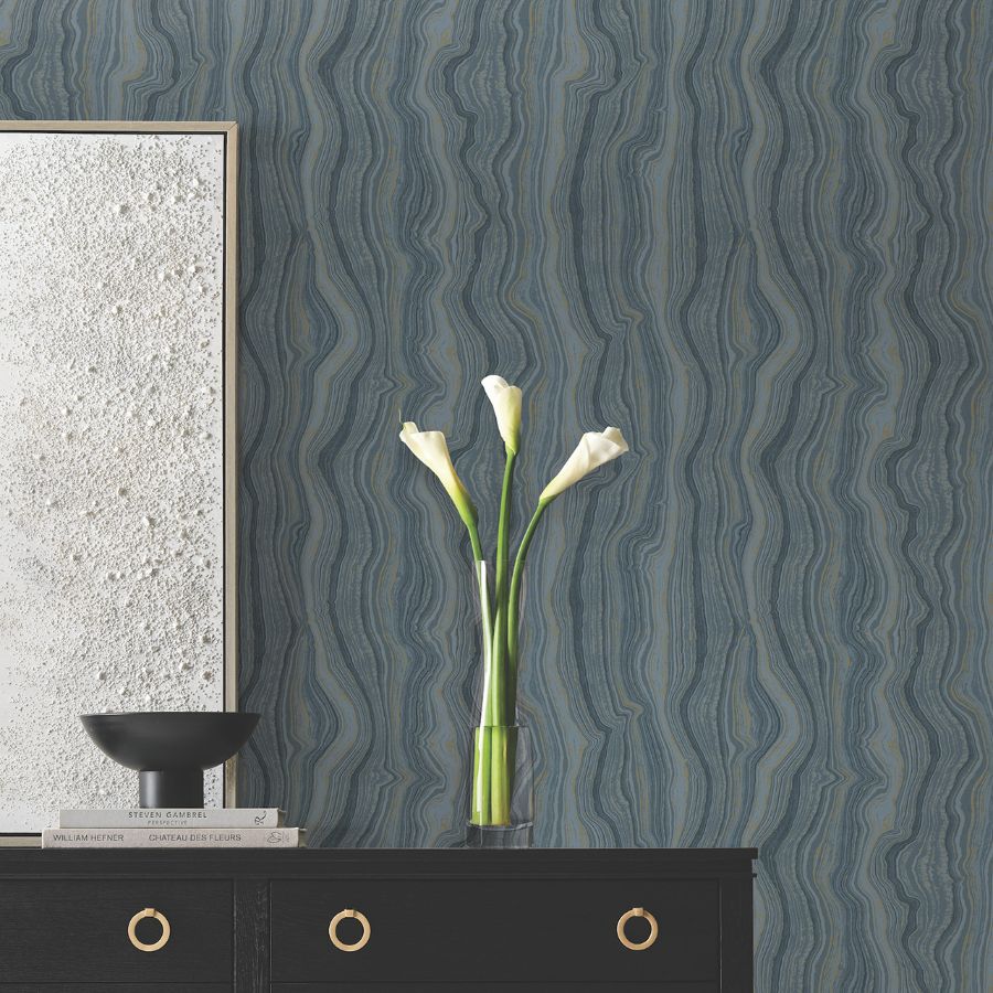 Df3321 | Decadence Ii, Mineral Shimmer Denim & Gold - Candice Olson Wallpaper - Image 3