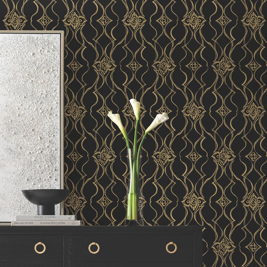 Df3371 | Decadence Ii, Pirouette Black & Gold - Candice Olson Wallpaper - Image 3