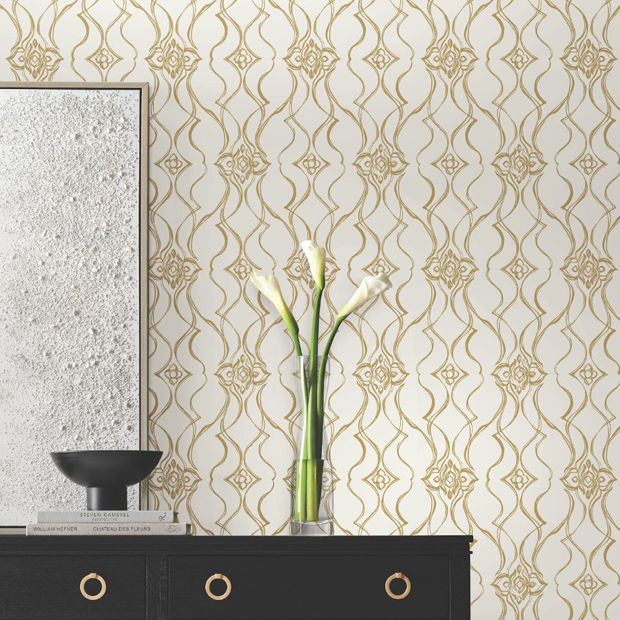 Df3372 | Decadence Ii, Pirouette White & Gold - Candice Olson Wallpaper - Image 3