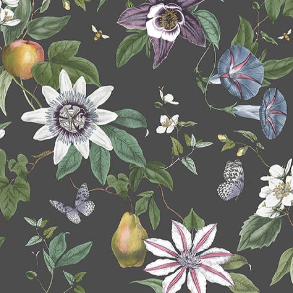 FD43060 | Medley, Sierra Black Floral - Brewster Wallpaper