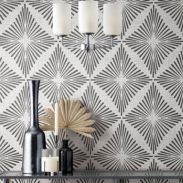 FD43747 | Medley, Denver Dark Grey Starburst - Brewster Wallpaper - Image 2
