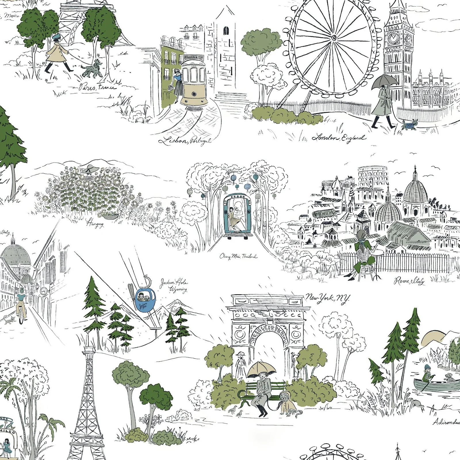 Psw1682Rl | Rifle Paper Co P+S 5Th Edition, Travel Sketches - York Wallpaper