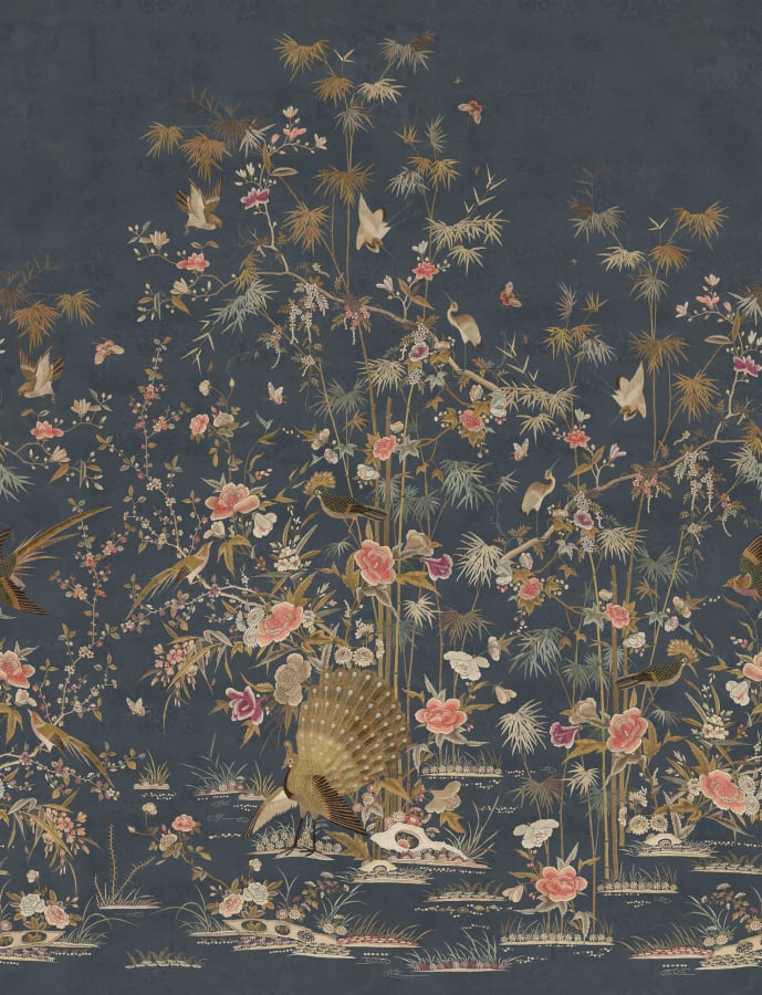S10416 | Chinoiserie Garden, Dark Blue - Sandberg Mural - Image 2