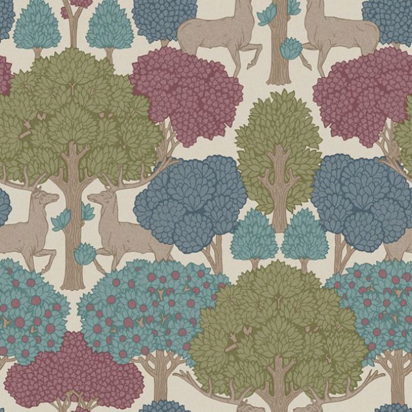 Sample - 4164-M1852 Advantage Wallpaper, Forest of Arden Merlot Deer Westbury Forest