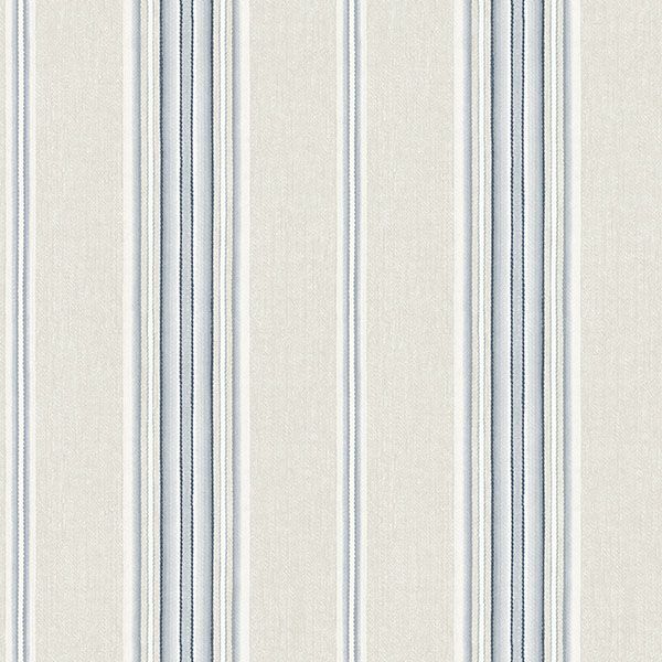 Sample - 4169-83123 Chesapeake Wallpaper, Calvados Blue Linen Stripe Oak & Moss