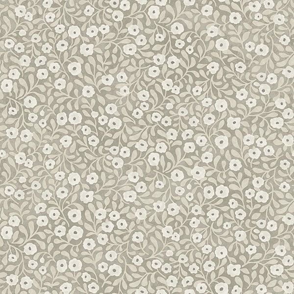 Sample - 4169-83131 Chesapeake Wallpaper, Poppy Trail Grey Floral Oak & Moss