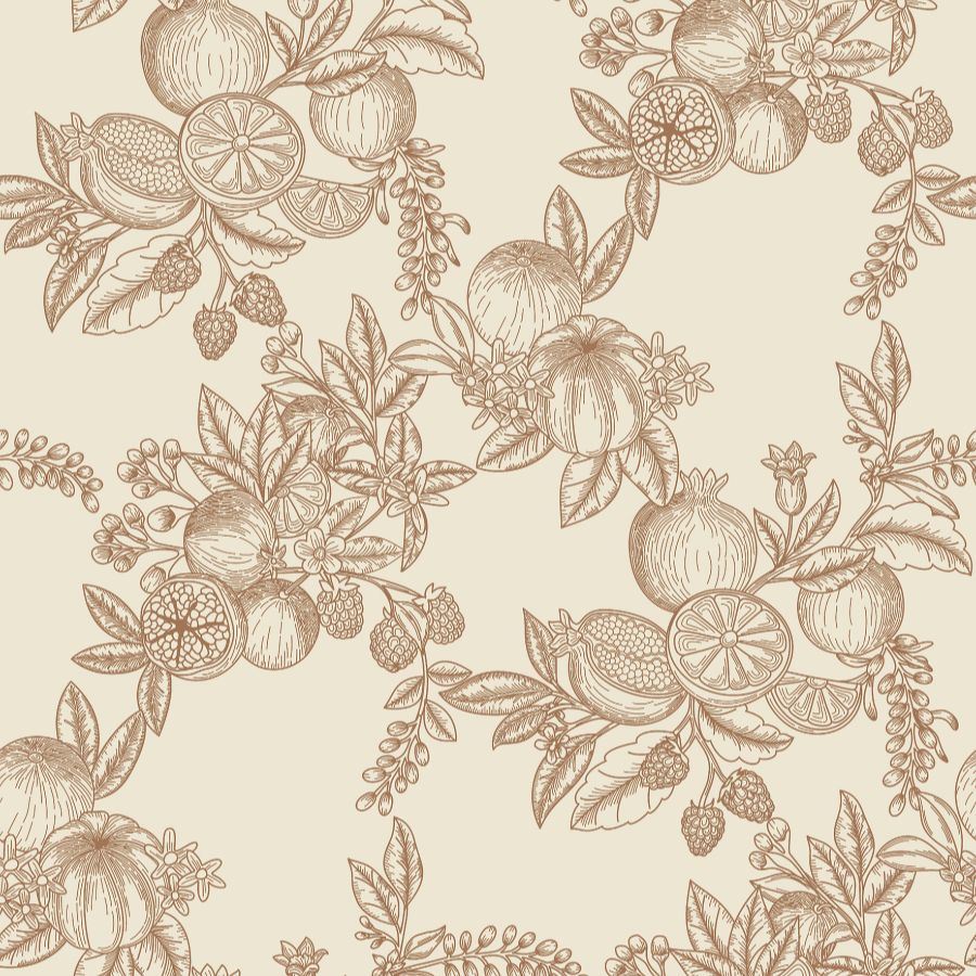 Sample - 4173-27638 A-Street Wallpaper, Gerty Copper Fruit Toile Chris Loves Julia
