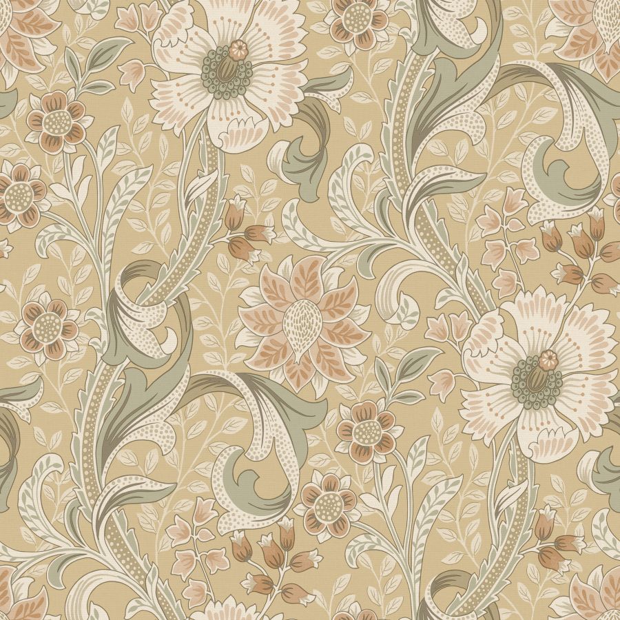 Sample - 4191-83016 Chesapeake Wallpaper, Liora Butter Floral Trail Kitchen & Bath