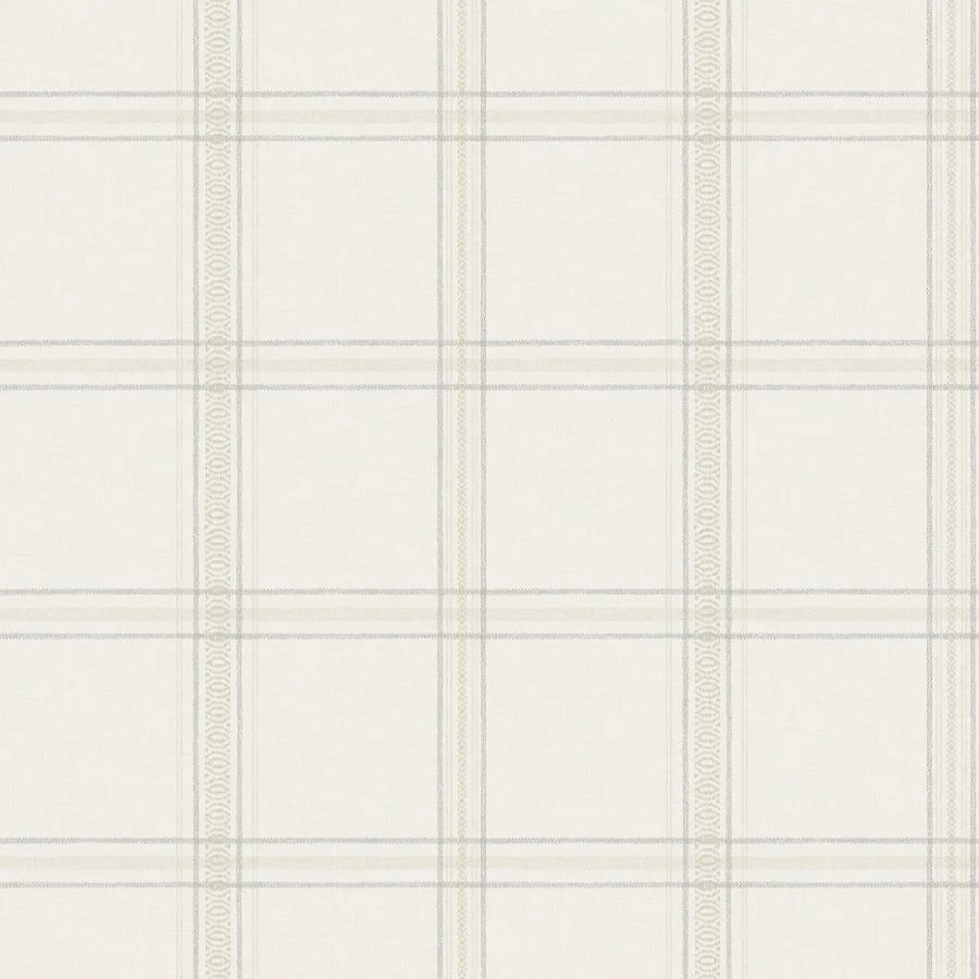 Sample - 4192-27606 Chesapeake Wallpaper, Auberge White Plaid Plaid & Stripe
