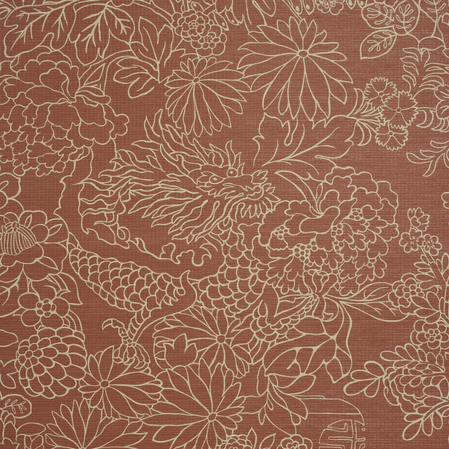 Sample - 5017620 | Chiang Mai Dragon Silhouette Raffia, Terracotta - Schumacher Wallpaper