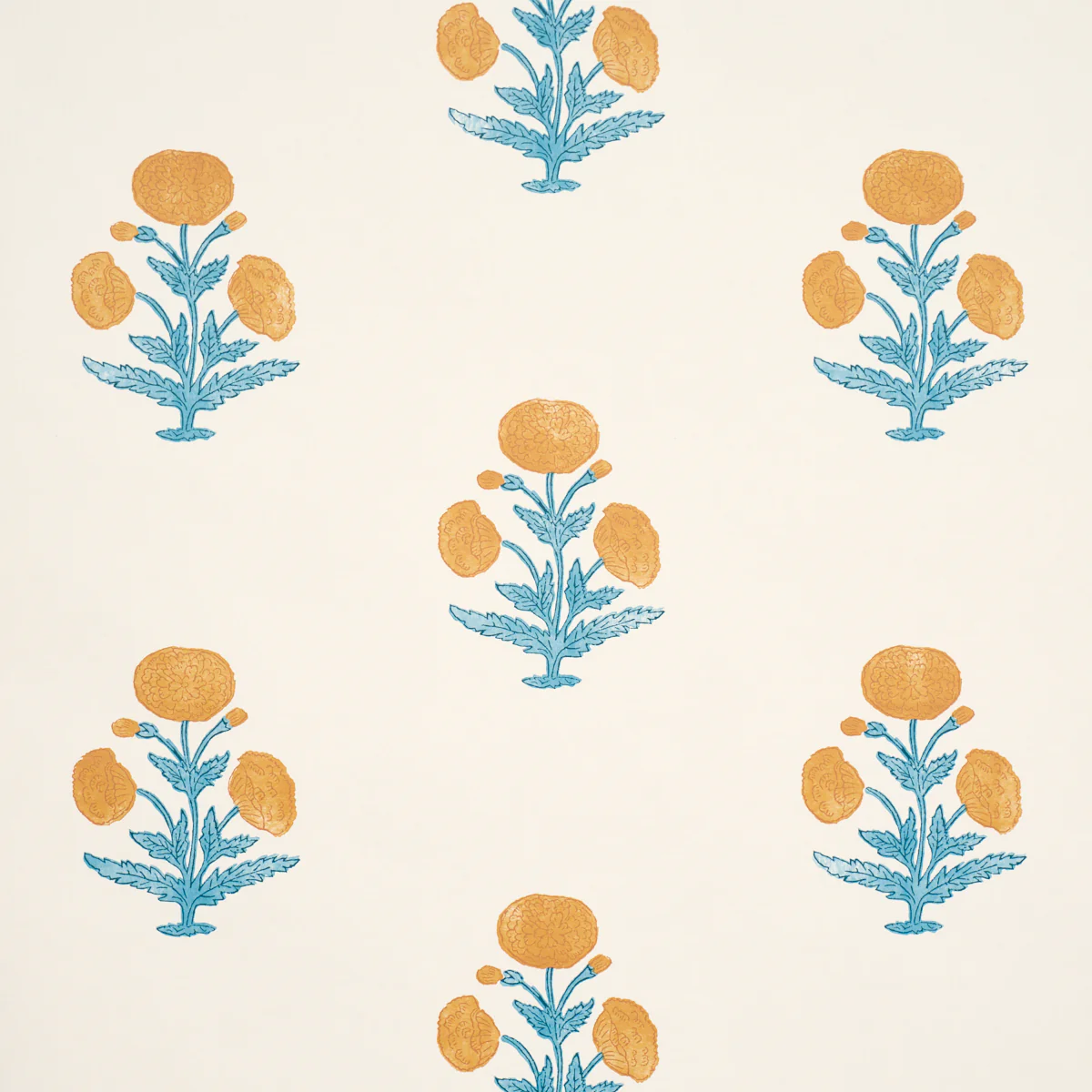 Sample - 5017981 | Poppy Print, Mustard & Sky - Schumacher Wallpaper