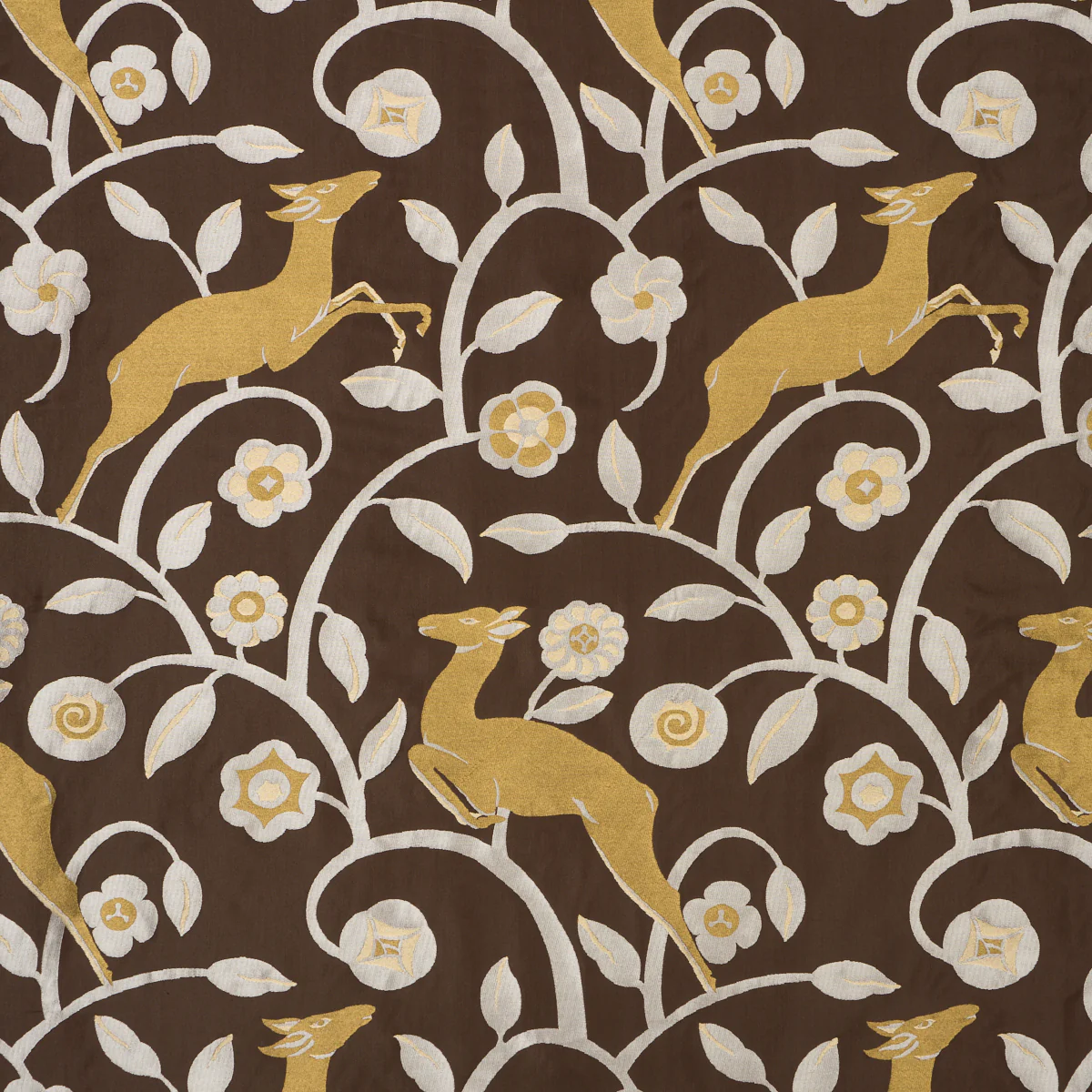 Sample - 68912 | Les Gazelles Au Bois, Chocolate - Schumacher Fabric