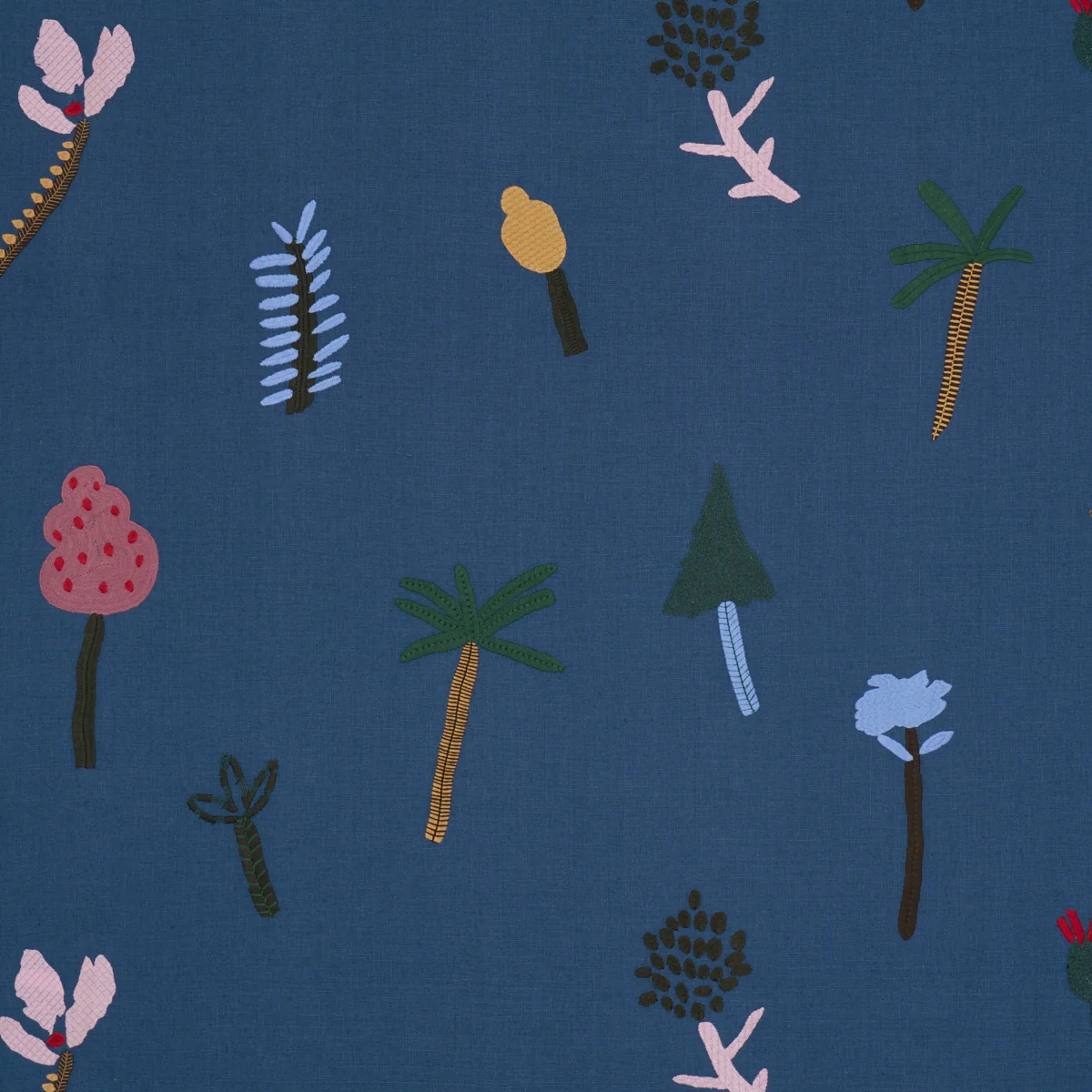 Sample - 85852 | Tropical Trees, Blue - Schumacher Fabric