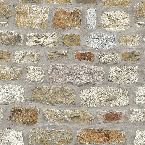 Sample - AH696500 Brewster Wallpaper, Atticus Neutral Country Stone Arthouse