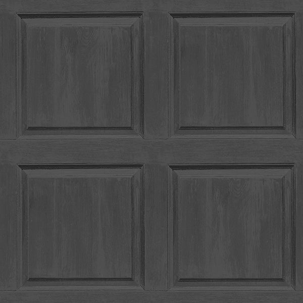 Sample - AH909600 Brewster Wallpaper, Bellamy Charcoal Wooden Panel Arthouse
