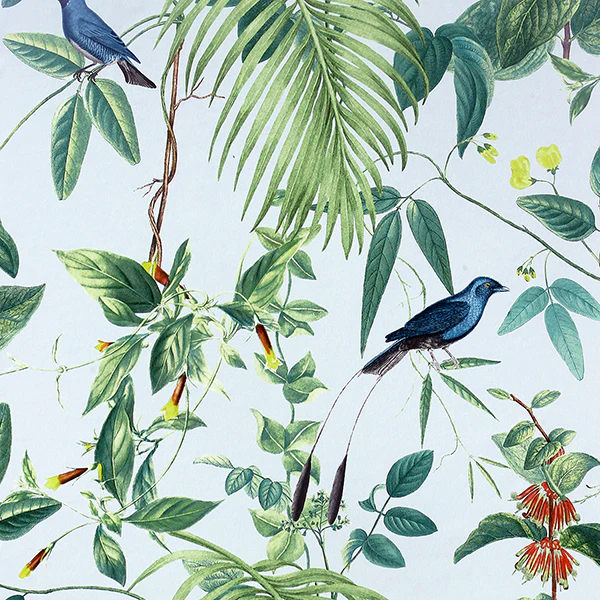 Sample - AH921609 Brewster Wallpaper, Nanette Light Blue Tropical Garden Arthouse