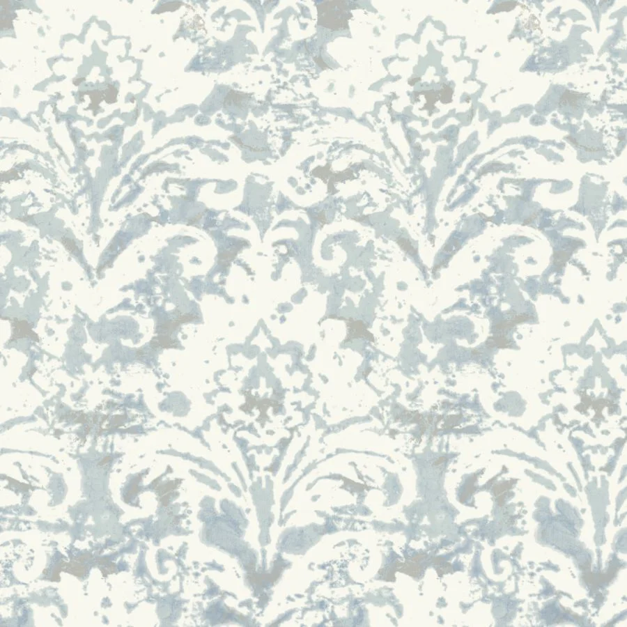Sample - Df3335 | Decadence Ii, Velvet Crush Damask Blue & Pearl - Candice Olson Wallpaper