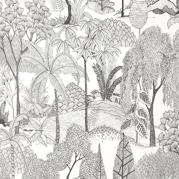 Sample - FD43793 Brewster Wallpaper, Lilou White Tropical Island Medley