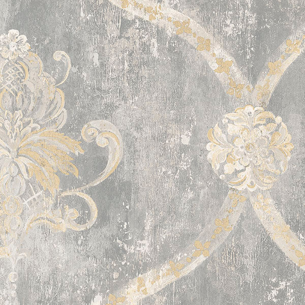 Sample - Mh36506 | Manor House, Grey Damask - Norwall Wallpaper
