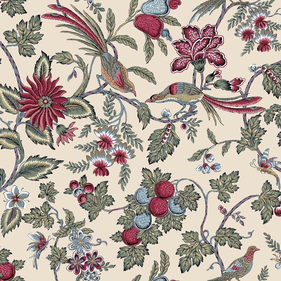 Sample - Vp1312 | Jardin, Parterre Raspberry Jacobean - Antonina Vella Wallpaper