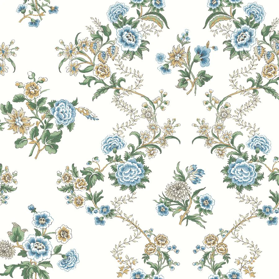 Sample - Vp1423 | Jardin, Genevieve Sapphire Floral Trail - Antonina Vella Wallpaper