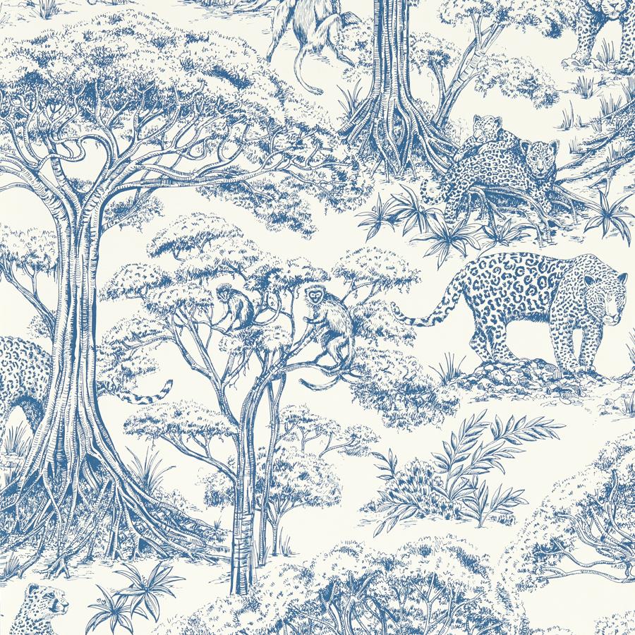 Sample - W0185/01 | Kisumu, Blue Toile - Clarke And Clarke Wallpaper