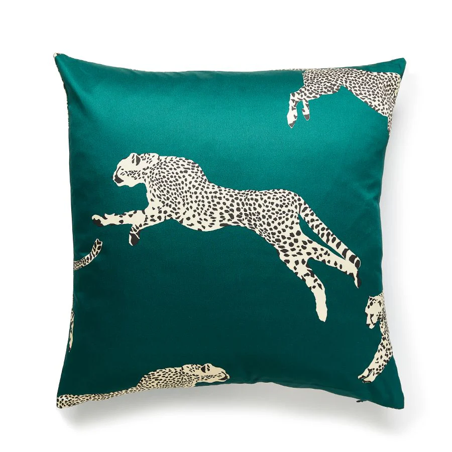 SCCHEETPILL0005 | Leaping Cheetah, Evergreen - Scalamandre Pillows