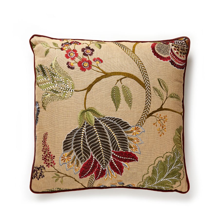 SCPALAPILL0004 | Palampore Embroidery, Cinnamon - Scalamandre Pillows