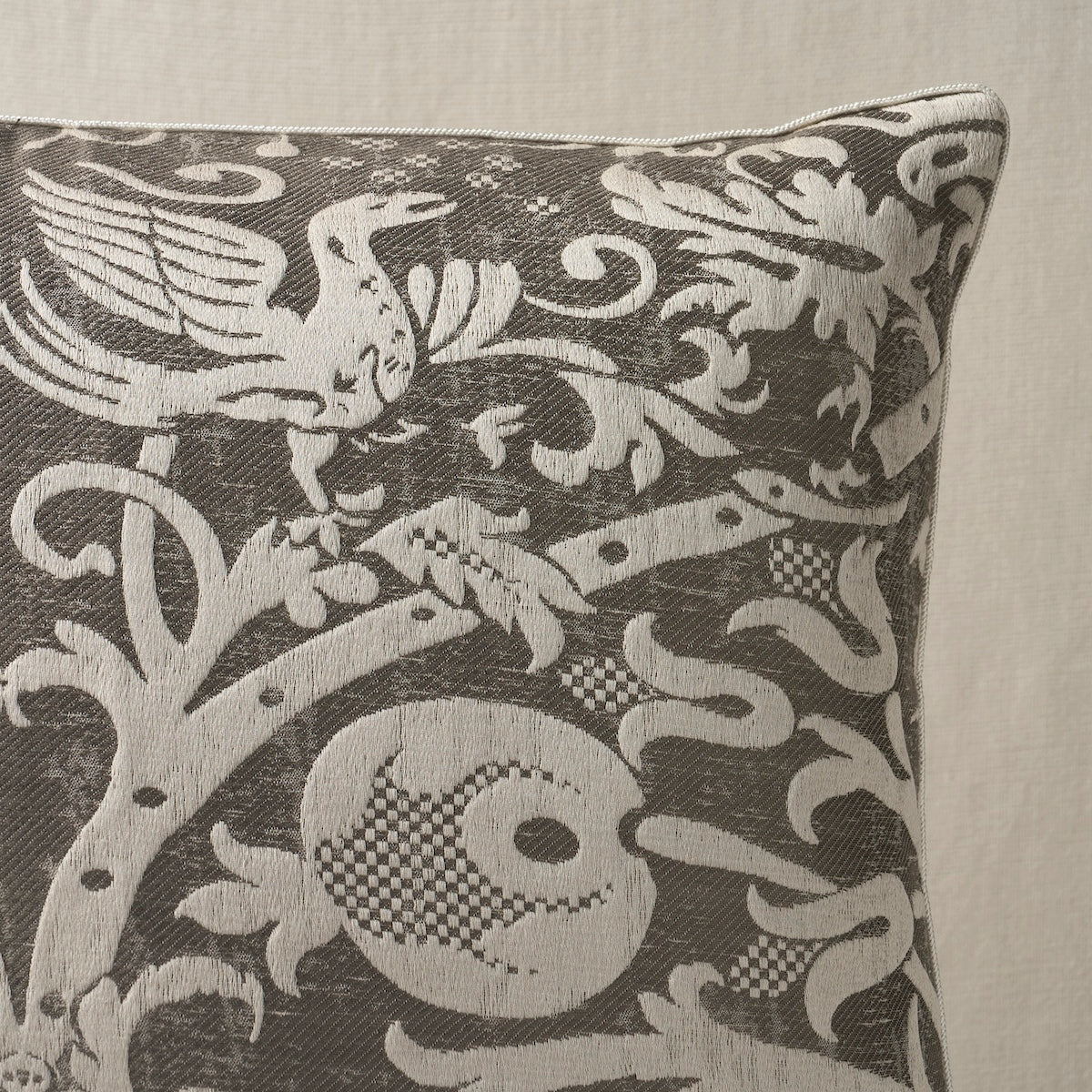 So8659006 | Dougal Damask Pillow, Smoke - Schumacher Pillows - Image 2