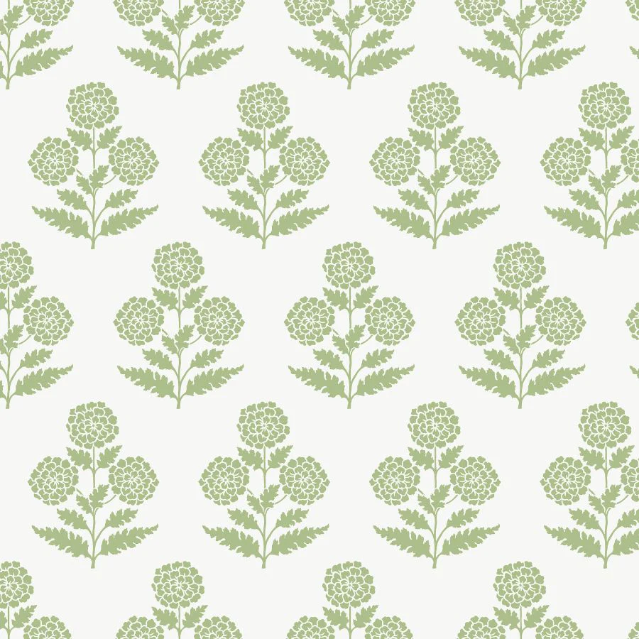 Vp1436 | Jardin, Souci Green Marigolds - Antonina Vella Wallpaper